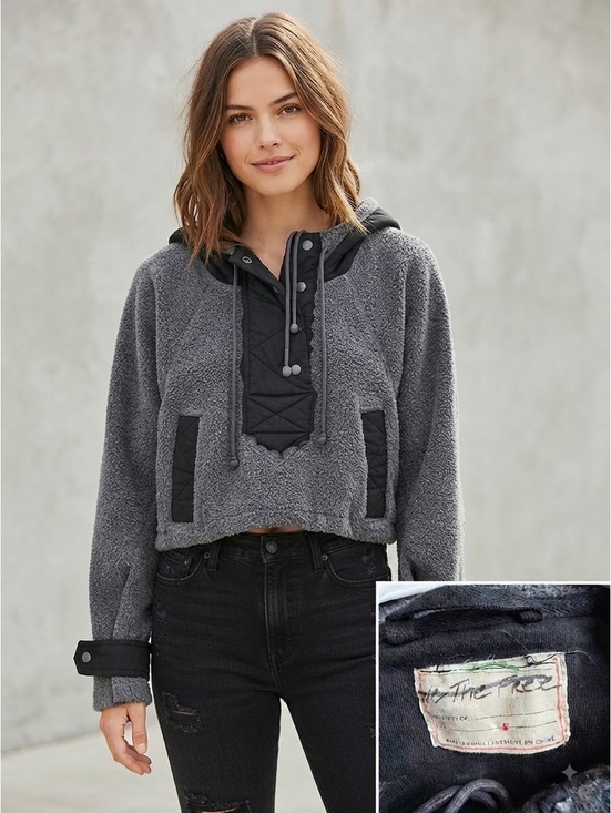 Free People Tops - Free People Gray Cropped Hoodie Sweatshirt Size Small